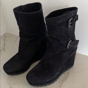 Prada black suede wedge booties